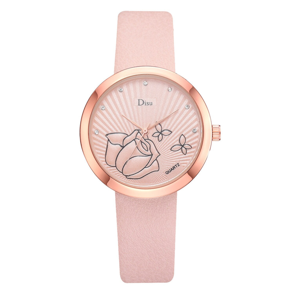 Fashion Casual Rose Butterfly Dial Women's Wrist Watch